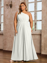 One-Shoulder Chiffon Max Dresses with Slit-Ivory Plus Size