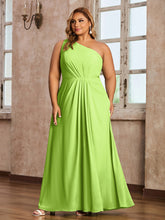 One-Shoulder Chiffon Max Dresses with Slit-Lime Green Plus Size