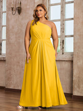 One-Shoulder Chiffon Max Dresses with Slit-Marigold Plus Size