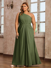 One-Shoulder Chiffon Max Dresses with Slit-Olive Green Plus Size