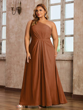 One-Shoulder Chiffon Max Dresses with Slit-Terracotta Plus Size