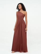 One-Shoulder Chiffon Max Dresses with Slit-Terracotta