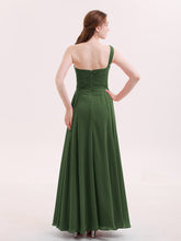 One Shoulder Chiffon Long Bridesmaid Gown-Olive Green