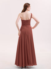 One Shoulder Chiffon Long Bridesmaid Gown-Terracotta