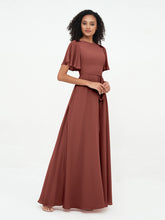 Flutter Sleeves Chiffon Max Dresses with Sash Bow-Terracotta