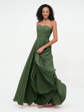 Strapless Sweetheart Neck Chiffon Long Dresses-Olive Green
