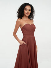 Strapless Sweetheart Neck Chiffon Long Dresses-Terracotta