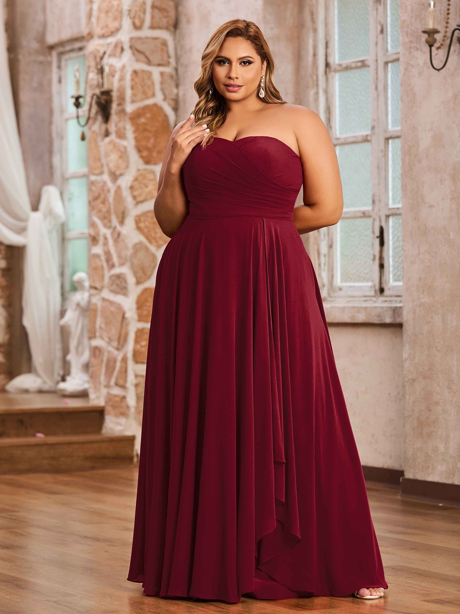 Sweetheart Neck Chiffon Dress with Spaghetti Straps Chocolate Plus Size