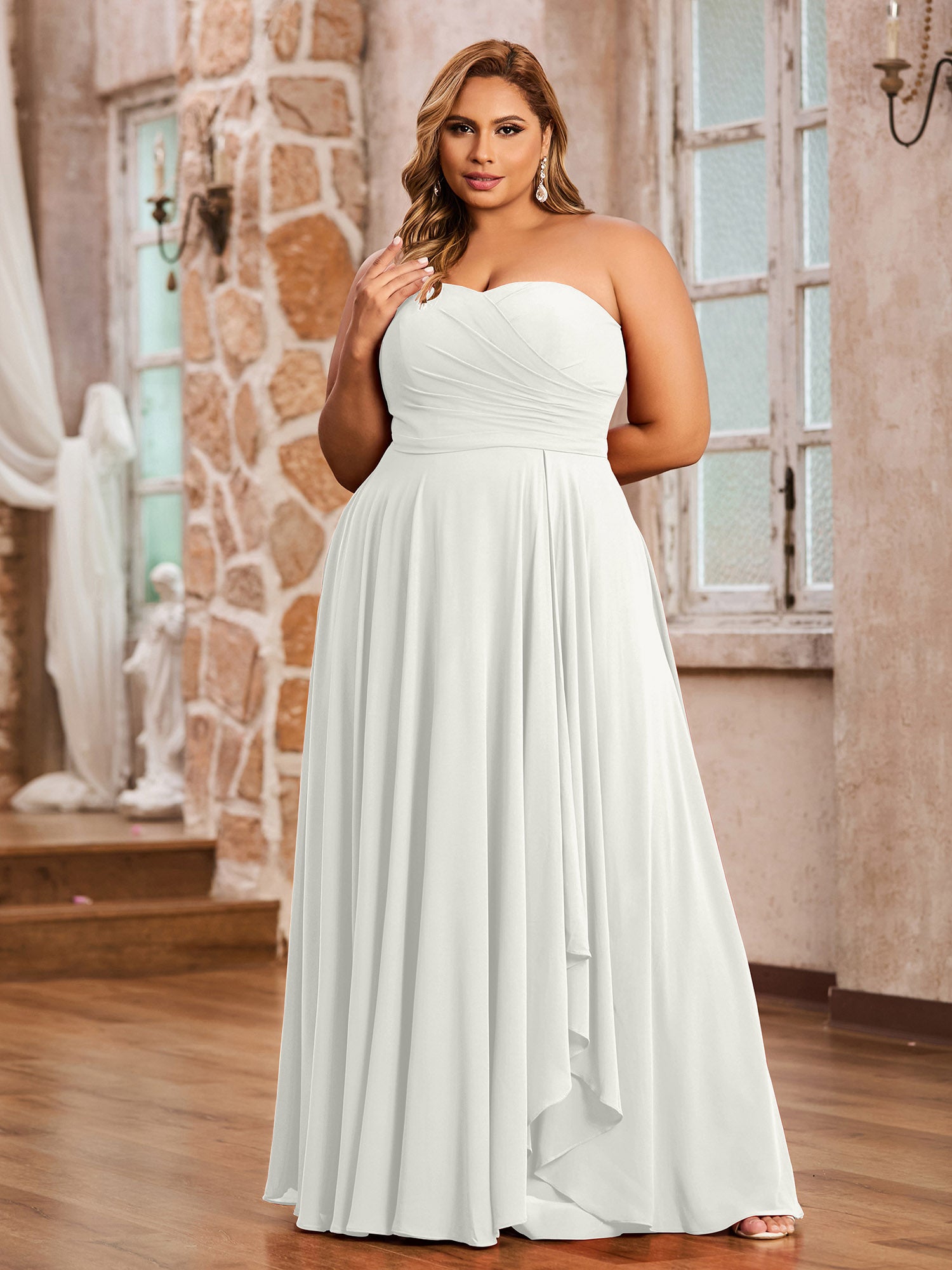 V neck Chiffon Long Dresses with Straps Spa Plus Size main image 1