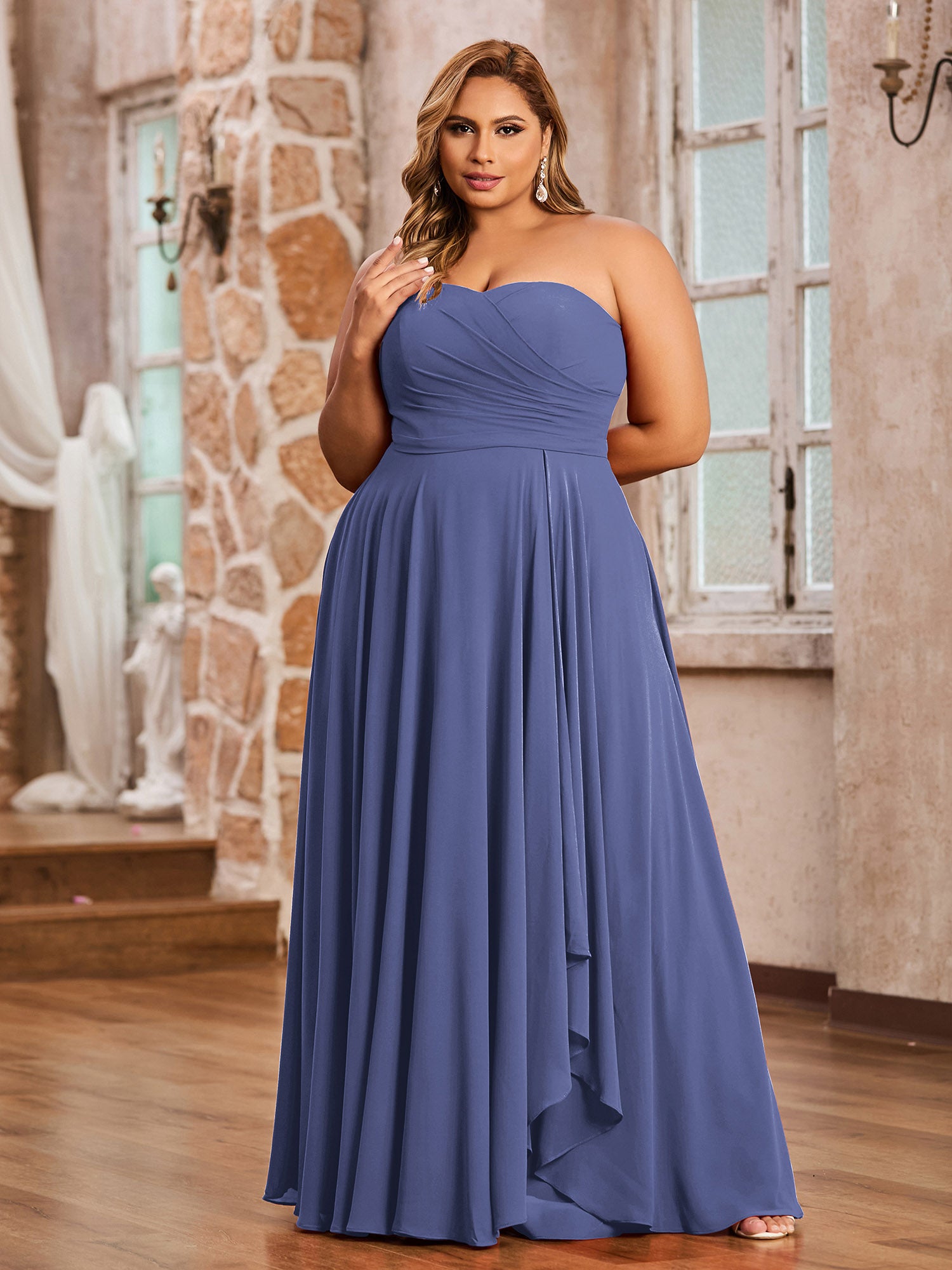 Spaghetti Strap V-neck Chiffon Dresses Periwinkle Plus Size