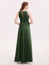 Halter Chiffon Bridesmaid Dresses with Bow Sash-Olive Green