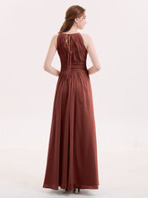 Halter Chiffon Bridesmaid Dresses with Bow Sash-Terracotta