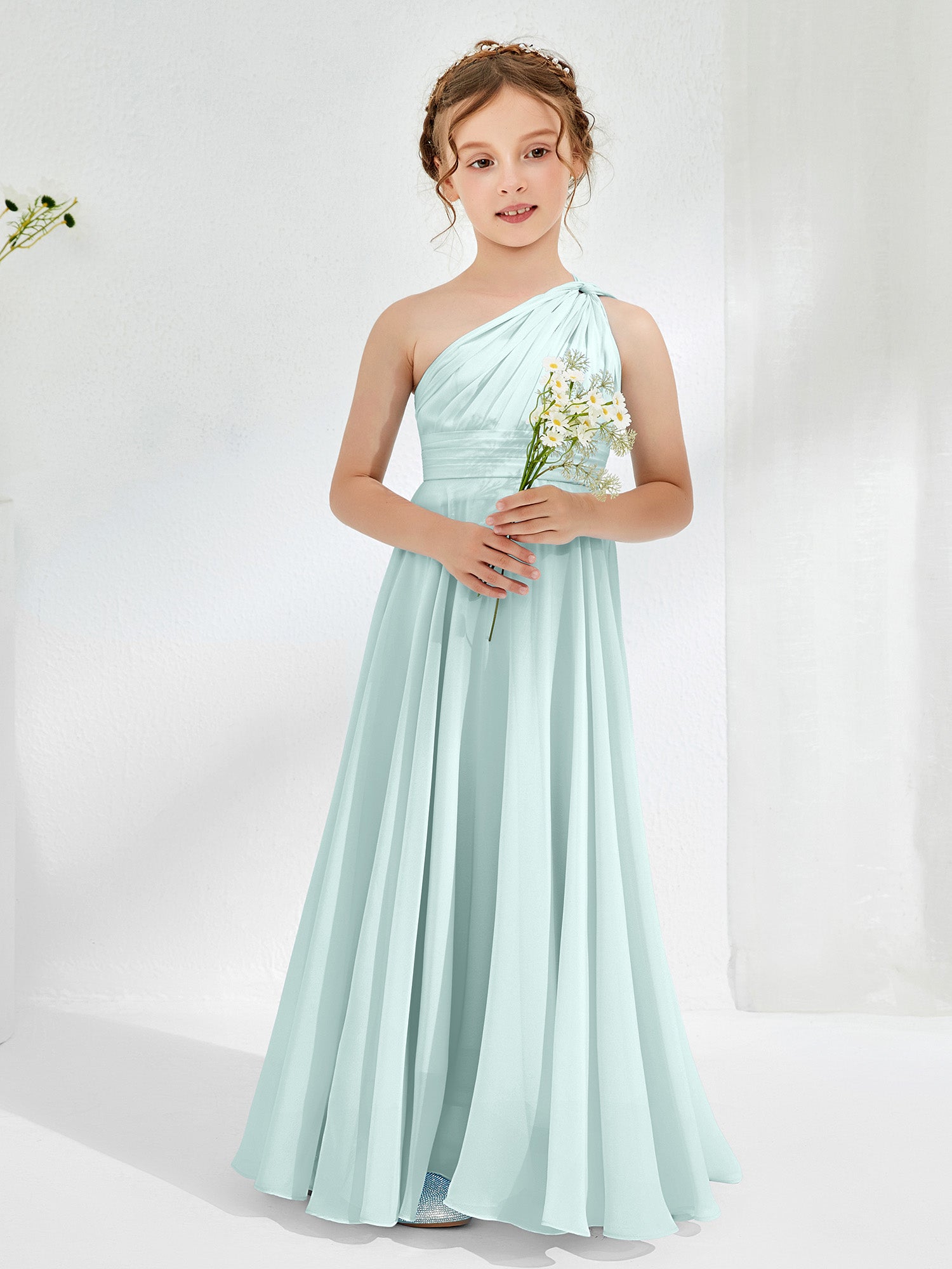 Cute One Shoulder A-line Junior Bridesmaid Dresses Mist – BABARONI
