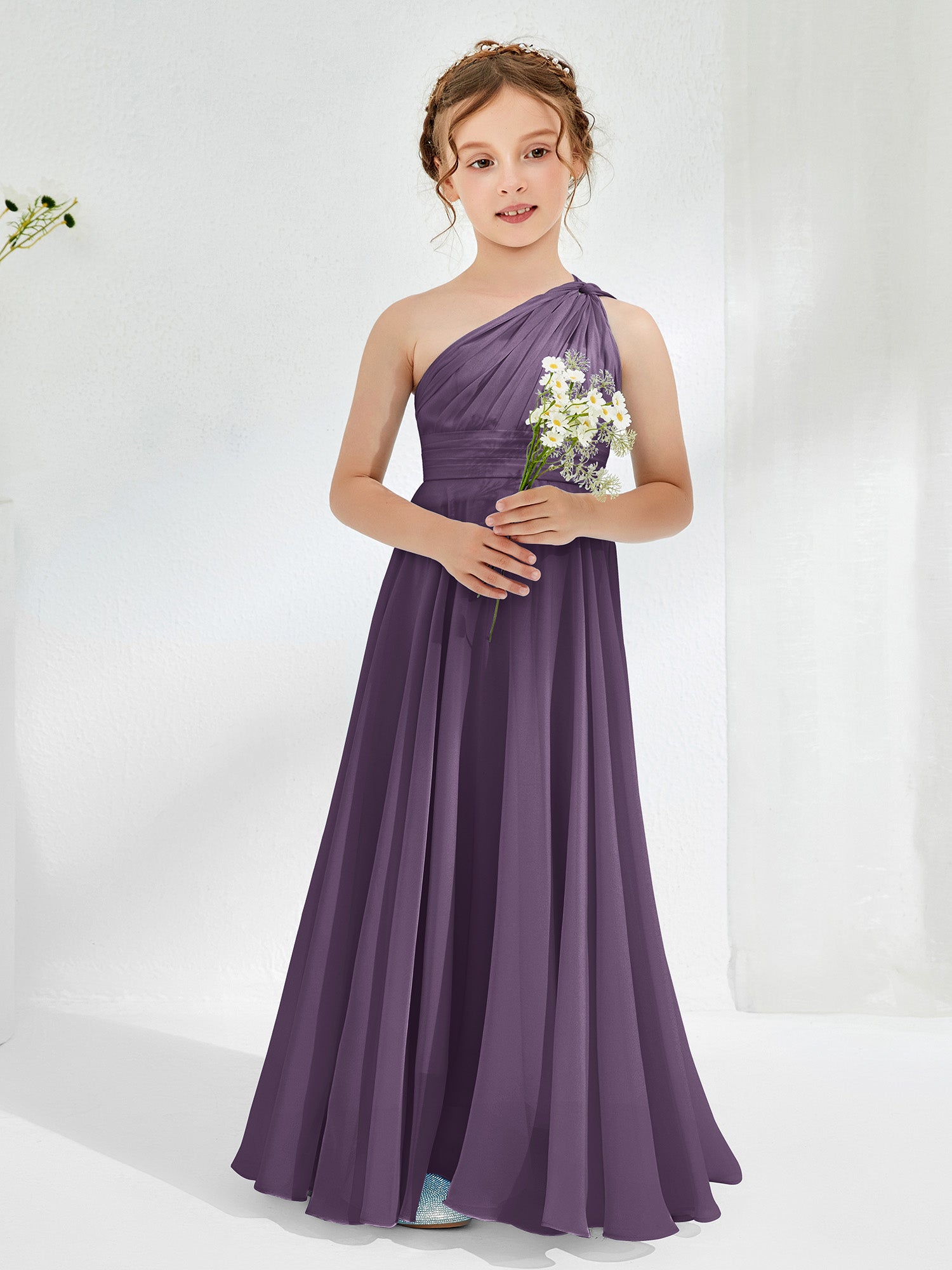One Shoulder Ruched A-line Junior Bridesmaid Dress Mint Green