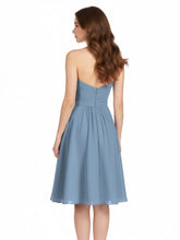 Sweetheart Neck Knee Length Chiffon Bridesmaid Gown-Dusty Blue