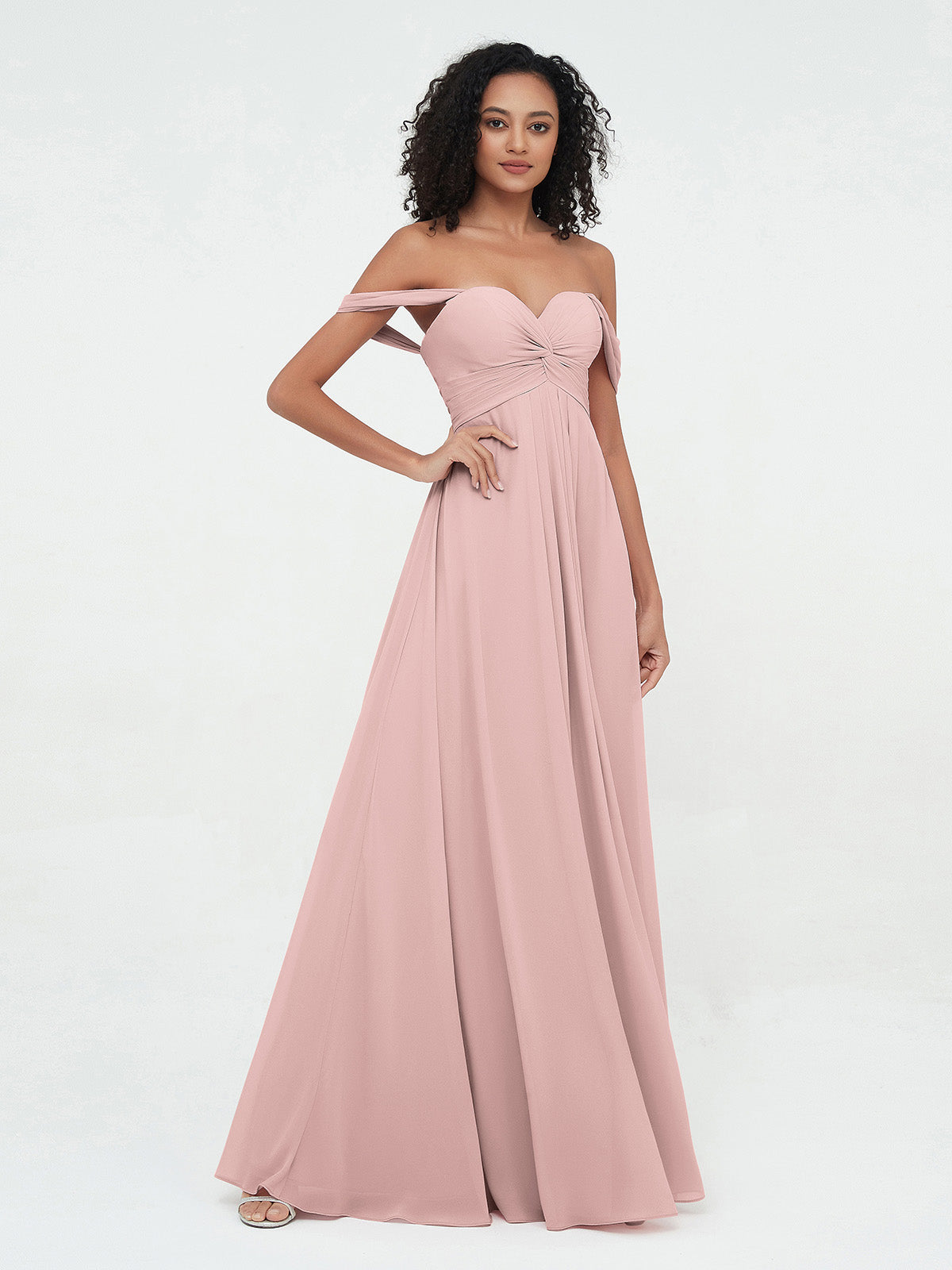 Off Shoulder Empire Dresses with Sweetheart Neck Dusty Rose – BABARONI