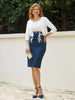 Knee-Length Appliqued Dress with Jacket Navy Blue