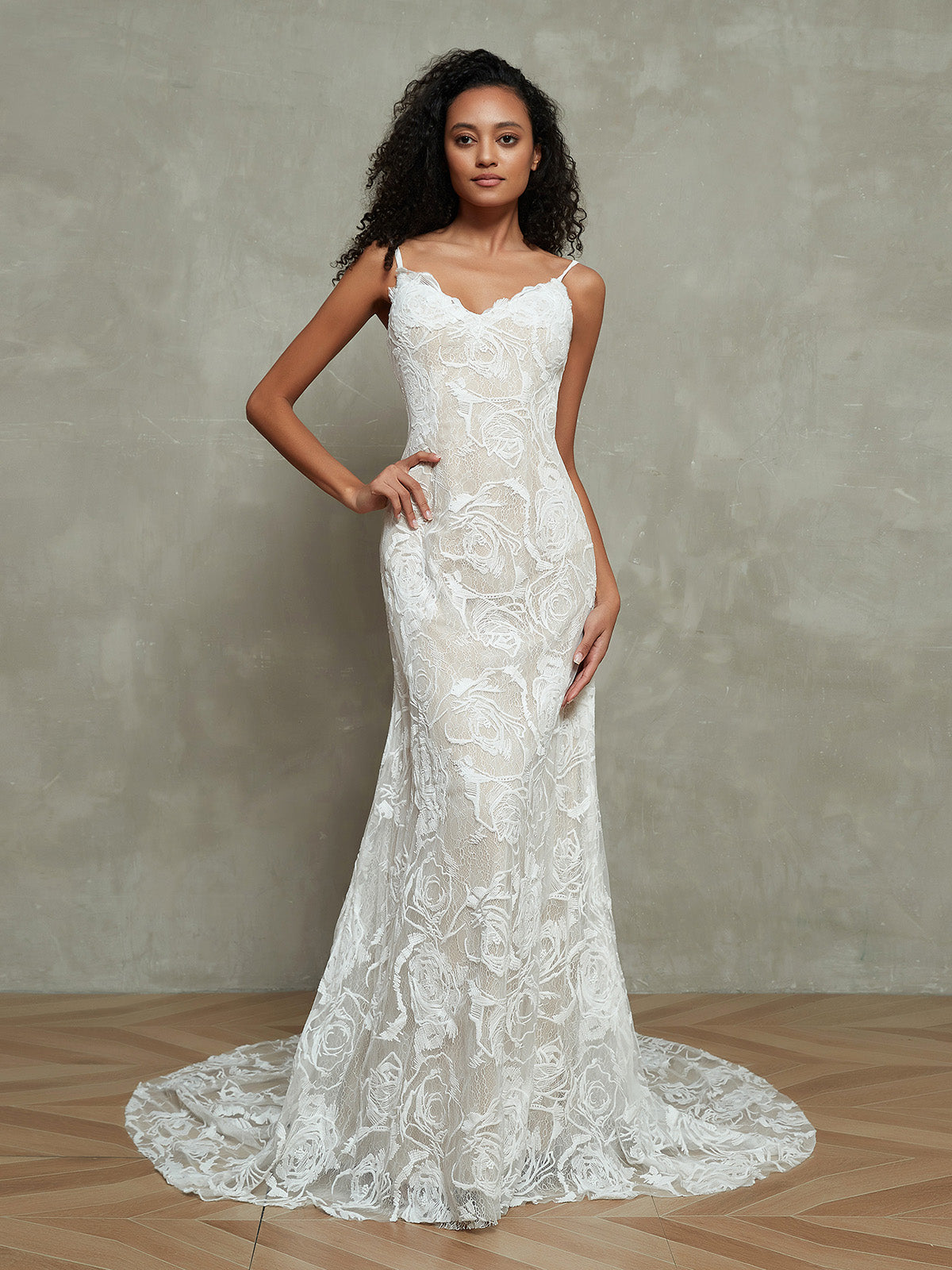 BABARONI Spaghetti Straps Vintage Lace Mermaid Wedding Gowns-White, White / US0 BABARONI Spaghetti Straps Vintage Lace Mermaid Wedding Gowns-White, White / US0