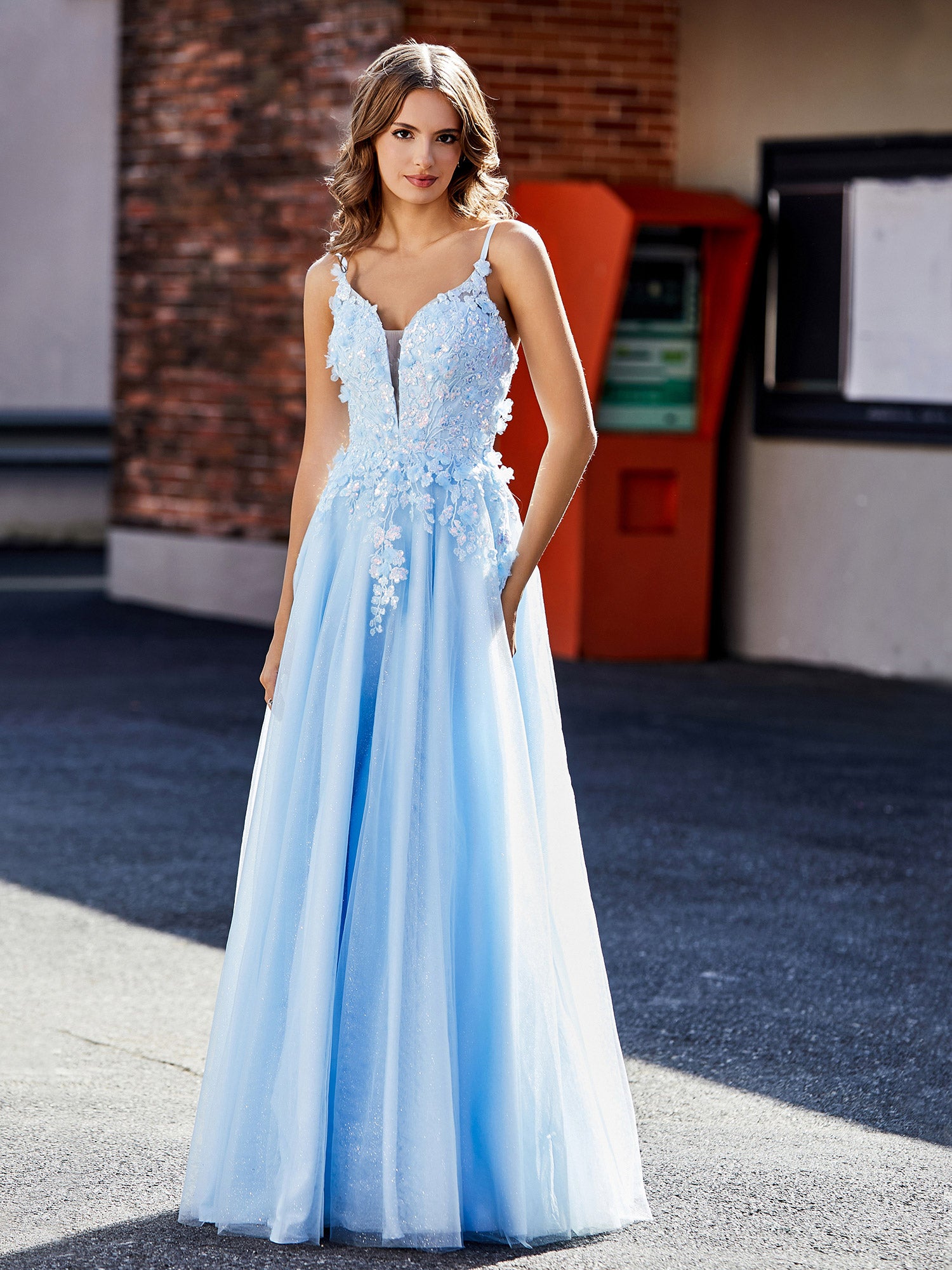 BABARONI Tulle Lace Yellow Prom Dresses A-line Spaghetti Straps Appliqued Lace Ruched, Yellow / US0