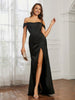 Off-the-shoulder Lace-up Dress With Slit Black