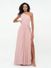 One-Shoulder Chiffon Max Dresses with Slit-Dusty Rose