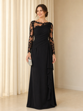 Floor-length Bateau Long Sleeve Sheath Ruffle Evening Dress Black