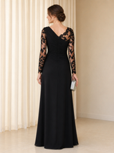 Floor-length Bateau Long Sleeve Sheath Ruffle Evening Dress Black