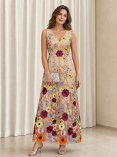 Sleeveless V‑Neck Multicolor Floral Appliqued Formal Dress