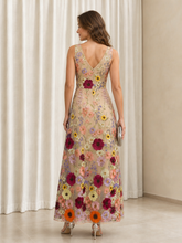 Sleeveless V‑Neck Multicolor Floral Appliqued Formal Dress