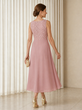 Sleeveless Lace Top Chiffon Ruffle A‑Line Midi Dress Dusty Rose