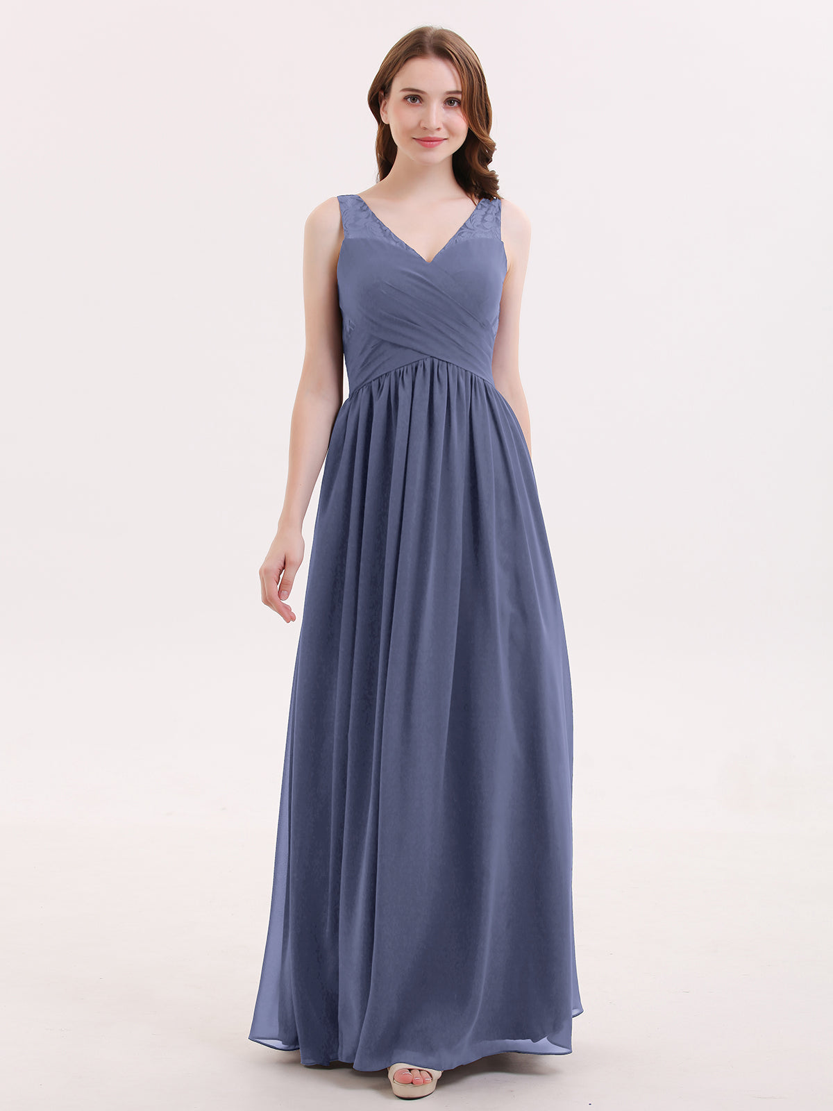Empire Bridesmaid Gown with Spaghetti Strap Stormy