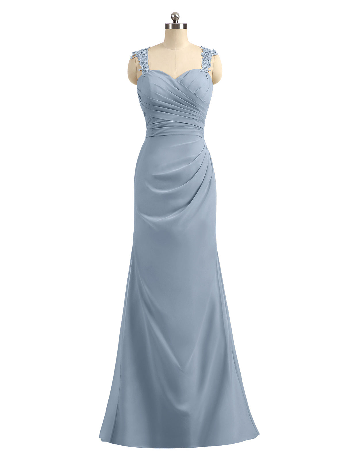 satin dusty blue bridesmaid dresses BABARONI BABARONI Chiffon Dusty Blue Bridesmaid Dresses Sweetheart Floor-length Straps Appliqued Sheath/Column, Dusty Blue / US0
