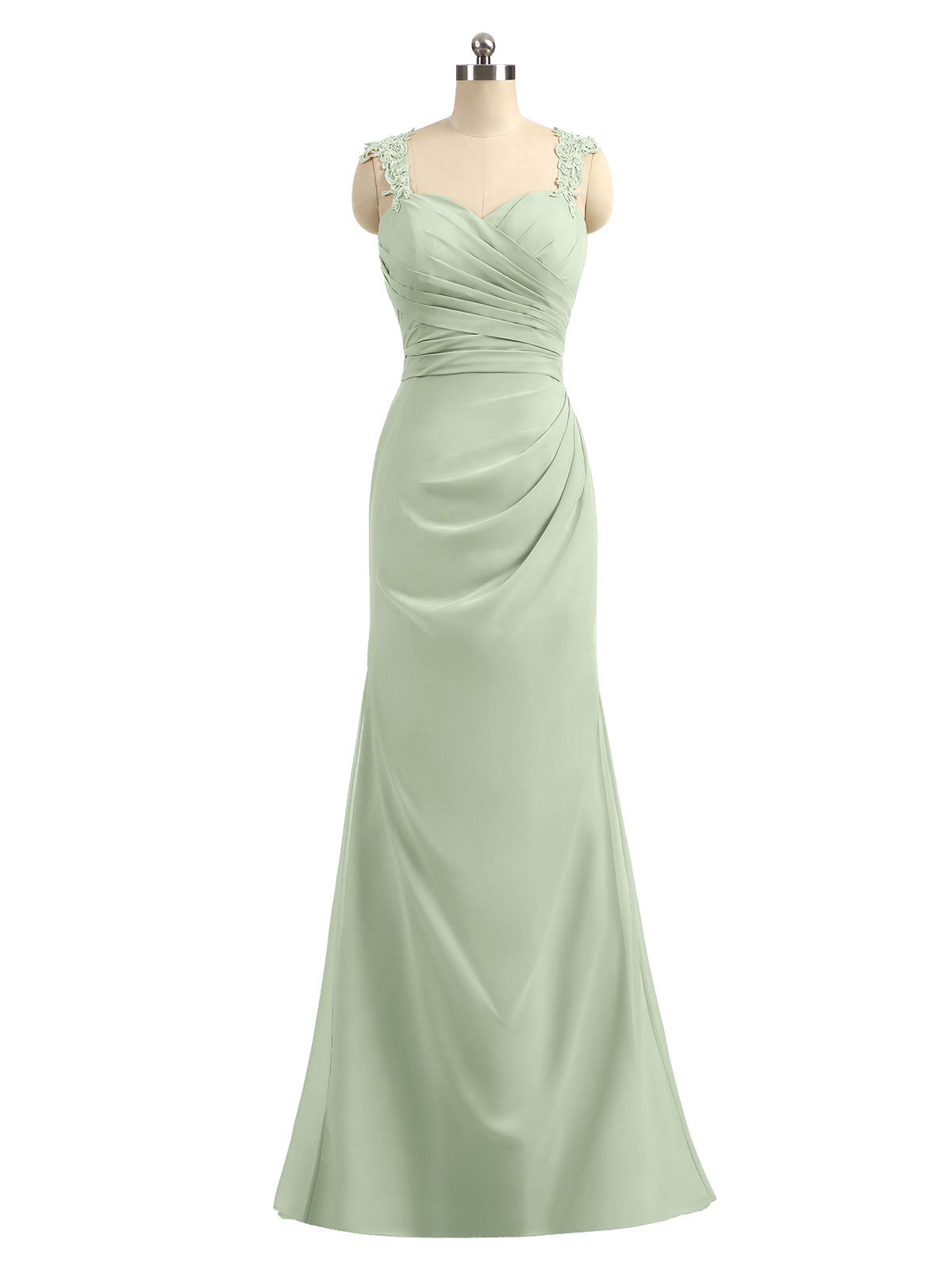 BABARONI Chiffon Dusty Sage Bridesmaid Dresses Sweetheart Floor-length  Straps Appliqued Sheath/Column