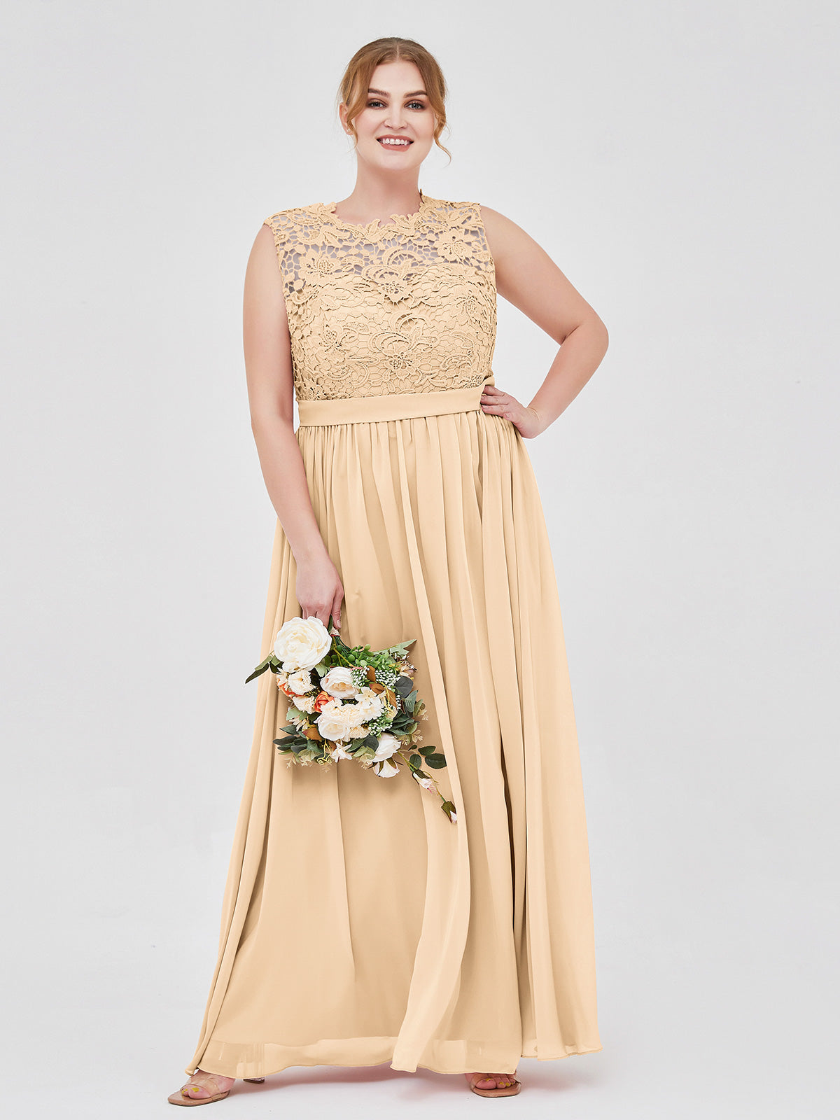 gold and peach bridesmaid dresses Plus Size Lace Bodice Chiffon Dress BABARONI Illusion Neck Formal Gown for Wedding Party Ship From:China sparkly blue homecoming dress versatile gown Category:WHITE DRESSES