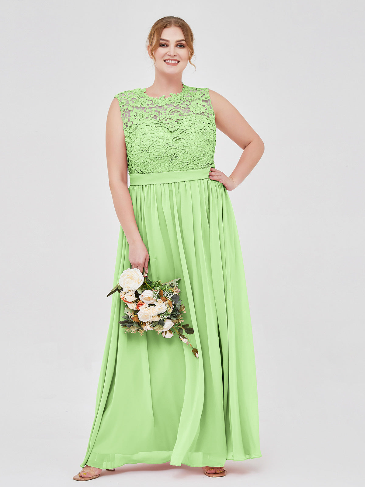 Sage Plus Size Lace Bodice Chiffon Bridesmaid Dress BABARONI Illusion Neck Formal Gown for Wedding Party Sage Plus Size Lace Bodice Chiffon Bridesmaid Dress BABARONI Illusion Neck Formal Gown for Wedding Party