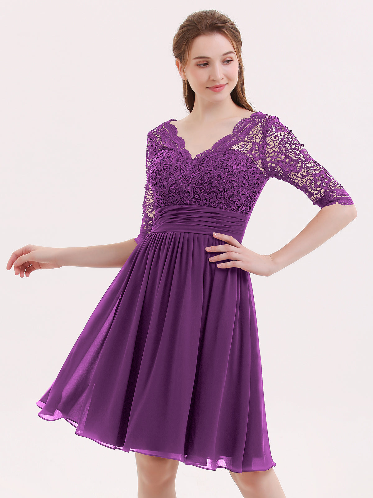 Half Sleeves Lace And Chiffon Short Gowns Ocean Blue