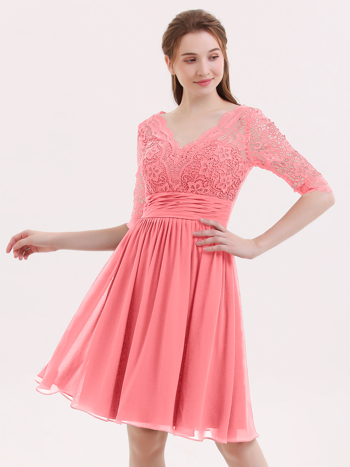 bridesmaid dress watermelon V Neck Watermelon Chiffon Short Bridesmaid Dress US10 / Blue main image 0