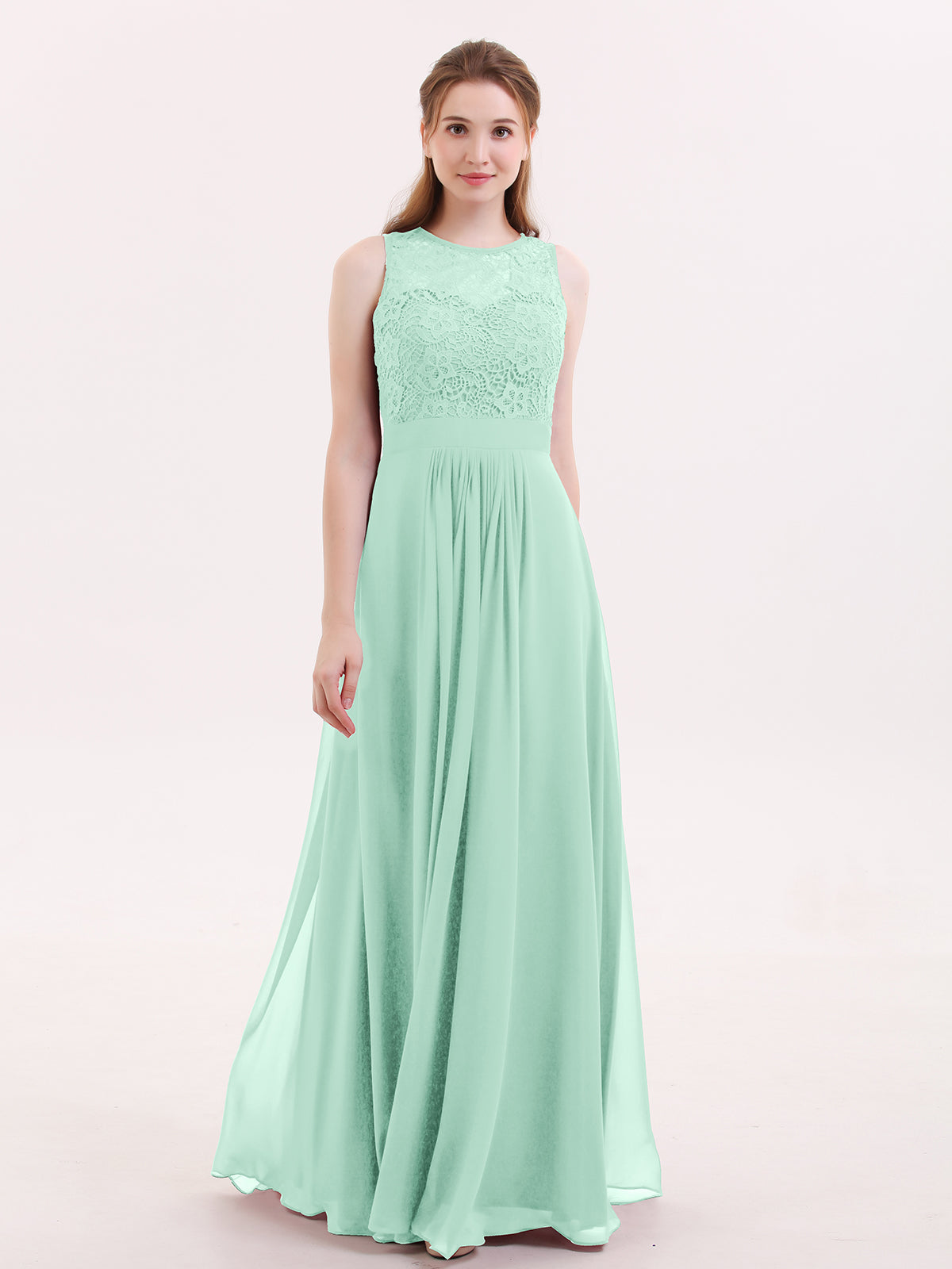 Lace and Chiffon Full Length Dresses Mint Green Plus Size