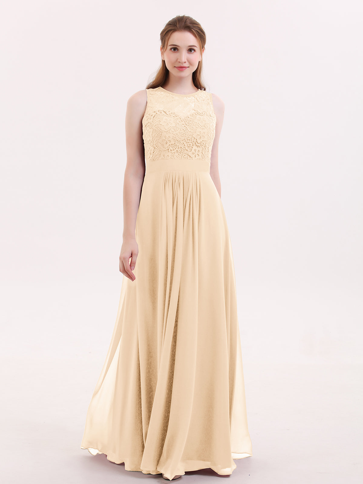 Pleated Bodice Chiffon Full Length Gowns Peach Plus Size main image 0