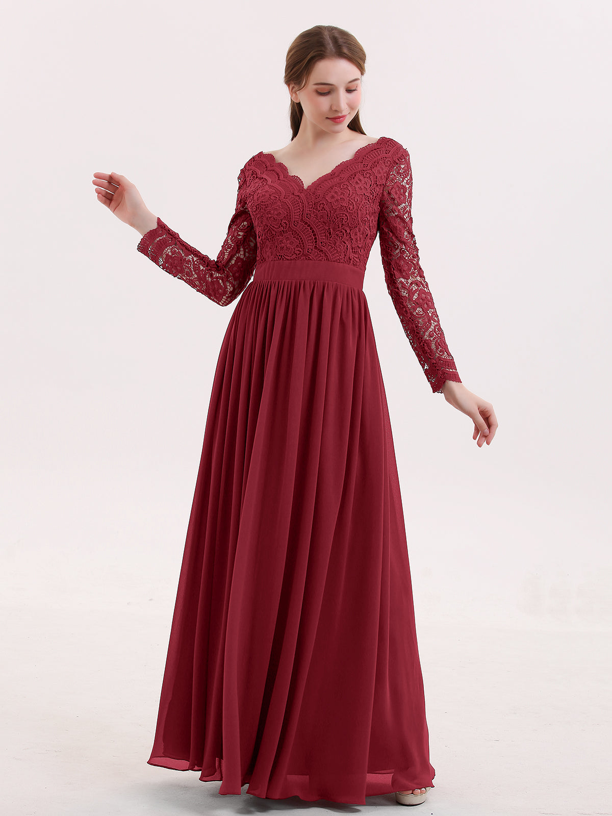 maroon bridesmaid dresses long sleeve Plus Size Burgundy Mermaid Bridesmaid Dresses Long Sleeve Mother of the Bride Dress ARD1388 main image 0