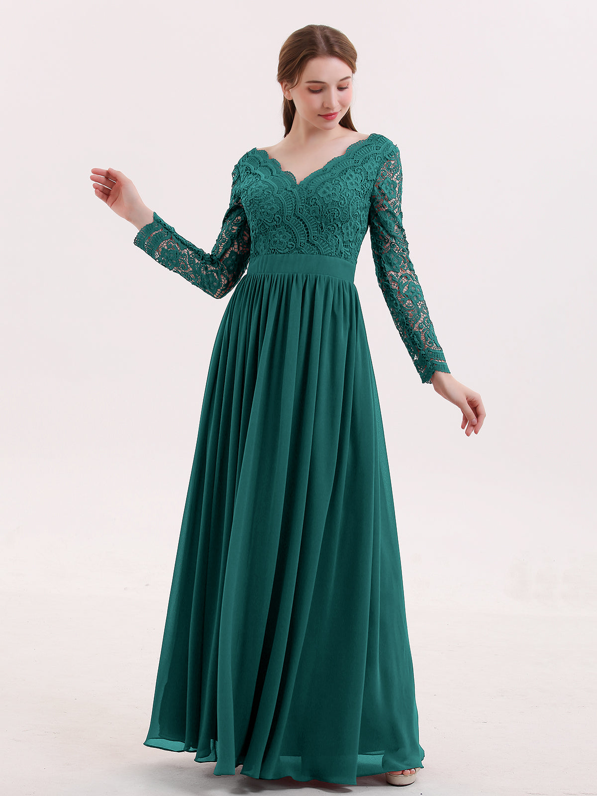 Enchant My Love Emerald Green V-Neck Long Sleeve Maxi Dress