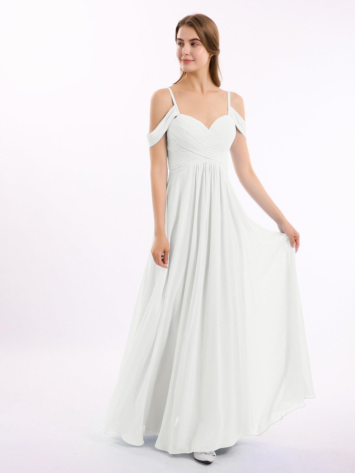 BABARONI Off Shoulder Spaghetti Strap Chiffon Dresses Ivory, Ivory / US0