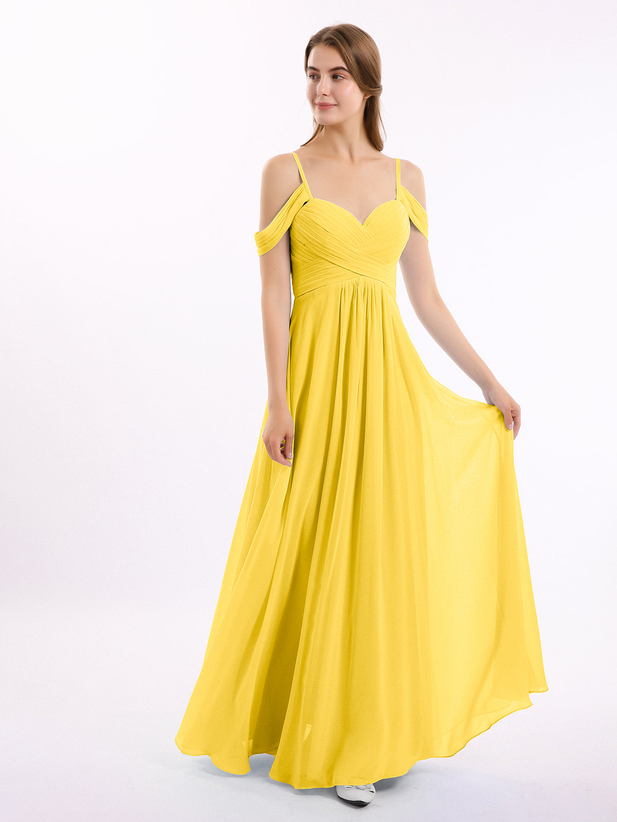 Long Chiffon Strapless Gowns with Sweethart Marigold Plus Size