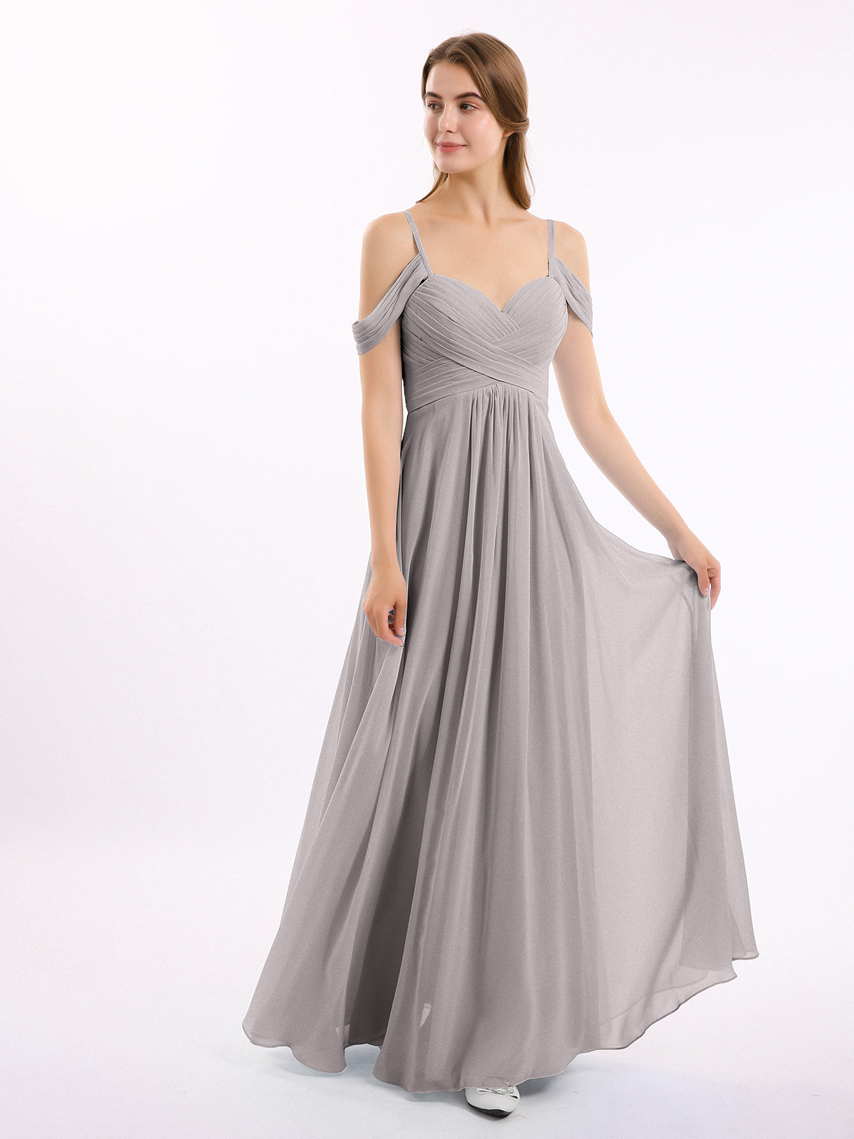 Off The Shoulder Chiffon Dresses with Spaghetti Straps Grape main image 0