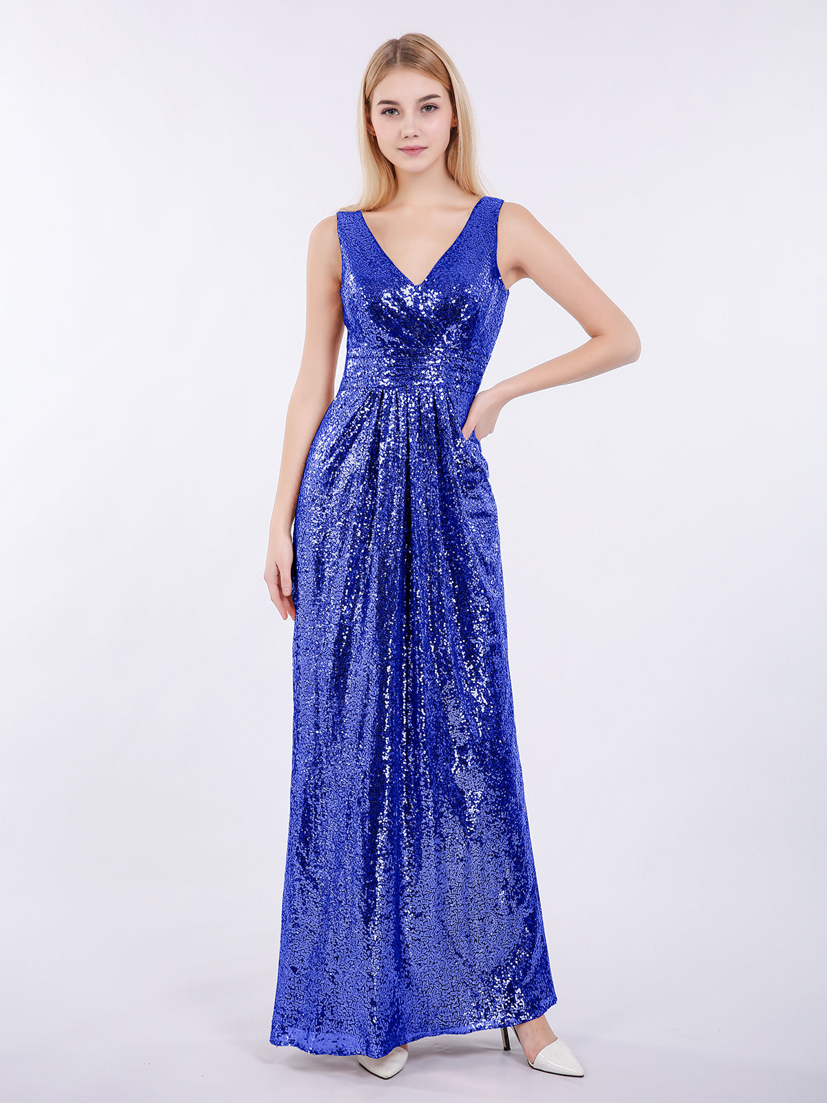 princess polly baby blue dress BABARONI Sheath V Neck Sequins Long Dress Royal Blue, Royal Blue / US0