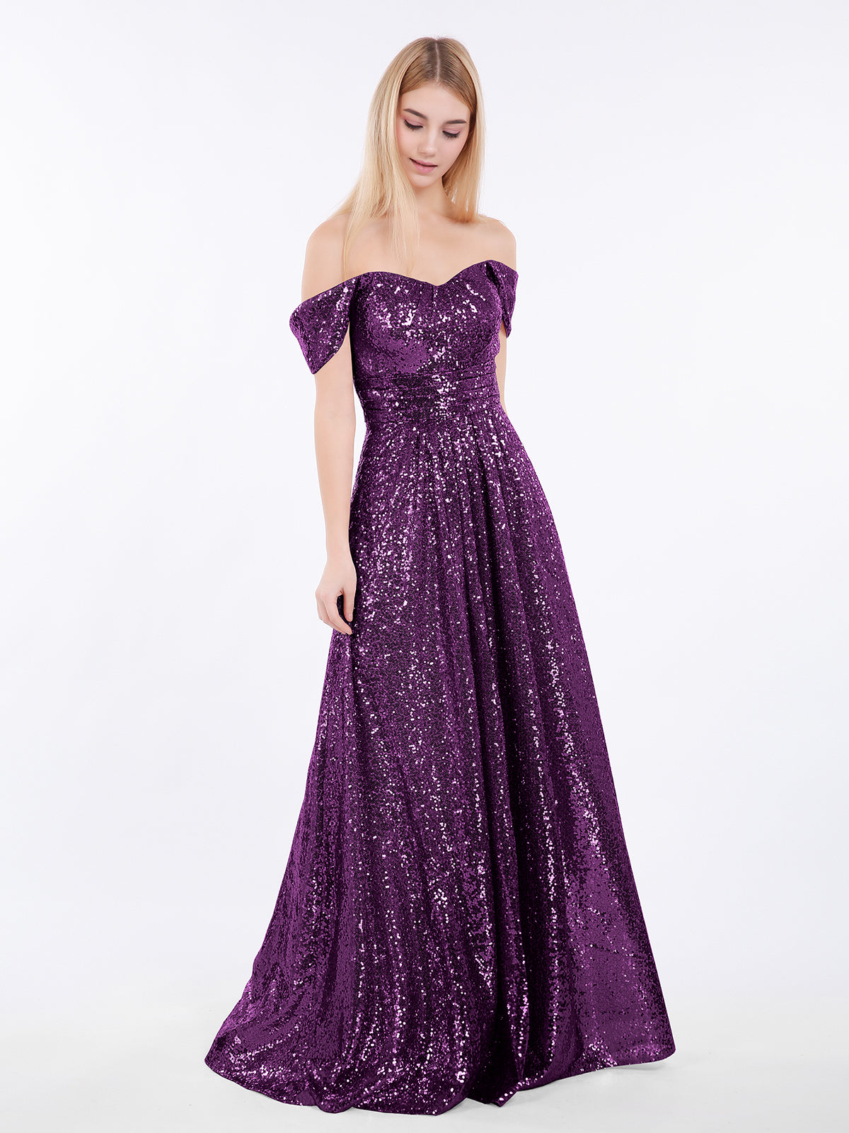 BABARONI Long Sequins Dress with Off The Shoulder Grape, Grape / US0 BABARONI Long Sequins Dress with Off The Shoulder Grape, Grape / US0