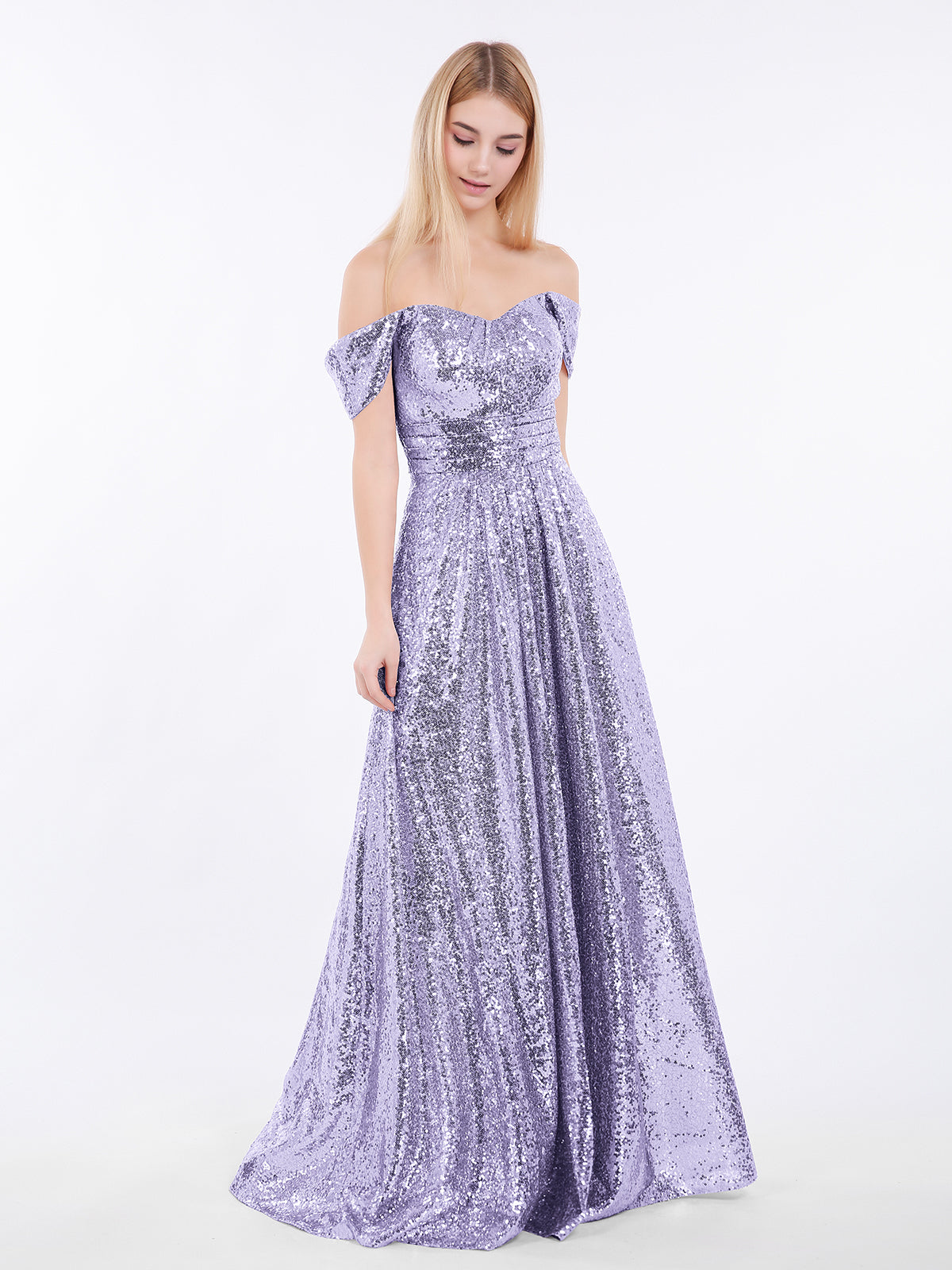 BABARONI Long Sequins Dress with Off the Shoulder Lilac Plus Size, Lilac / US18 BABARONI Long Sequins Dress with Off the Shoulder Lilac Plus Size, Lilac / US18