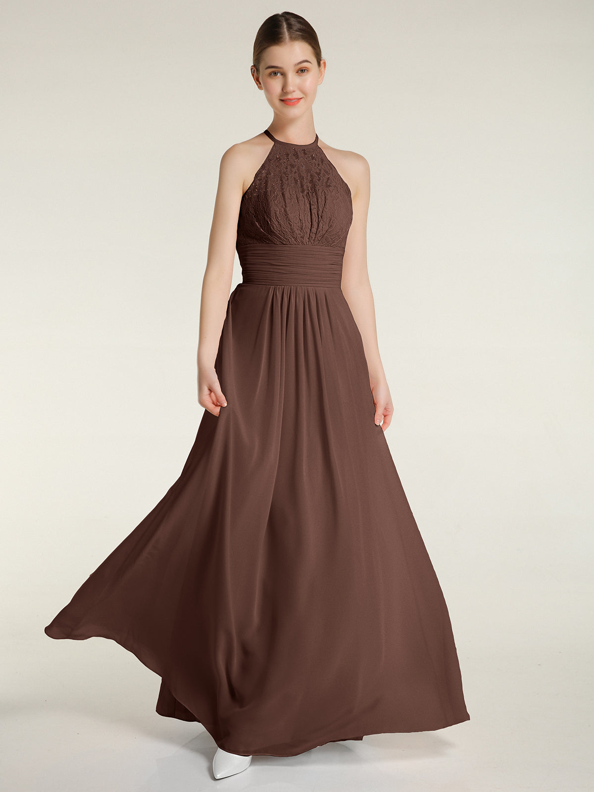 A-Line Ruched Chiffon Asymmetrical Dress Chocolate Plus Size