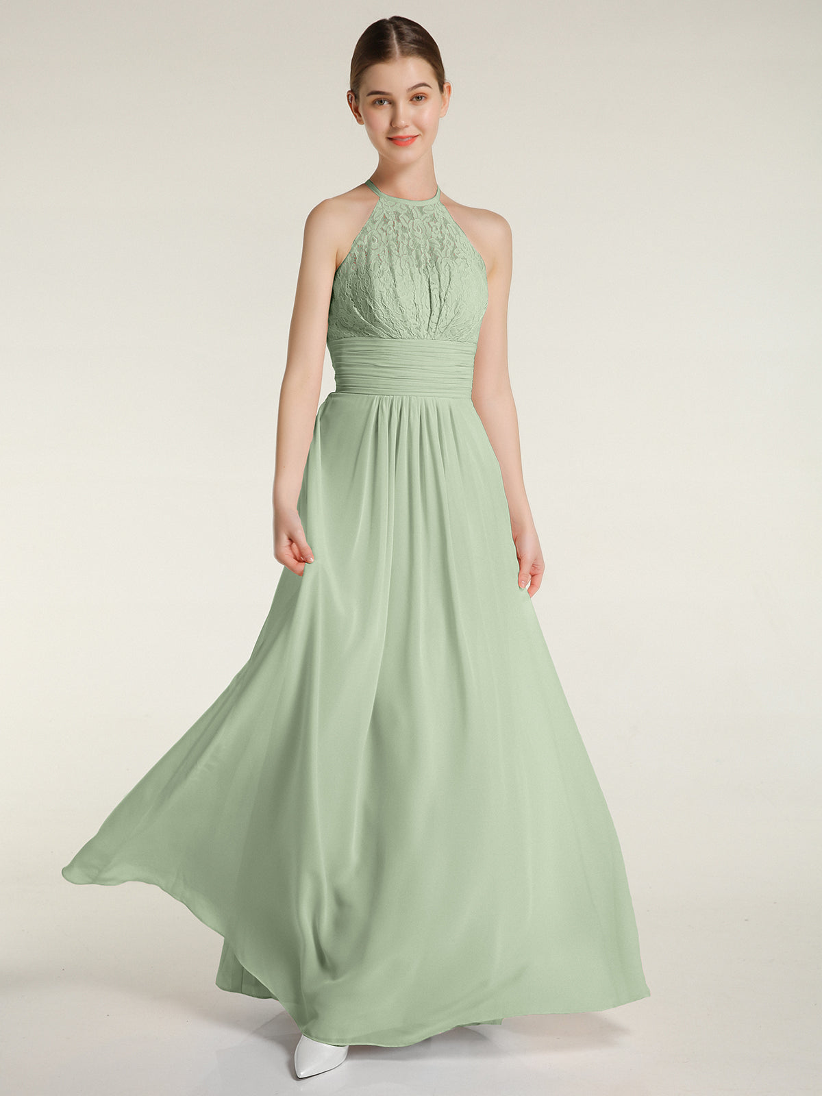 Square Neckline Floor-length Dress With Belt Dusty Sage Plus Size