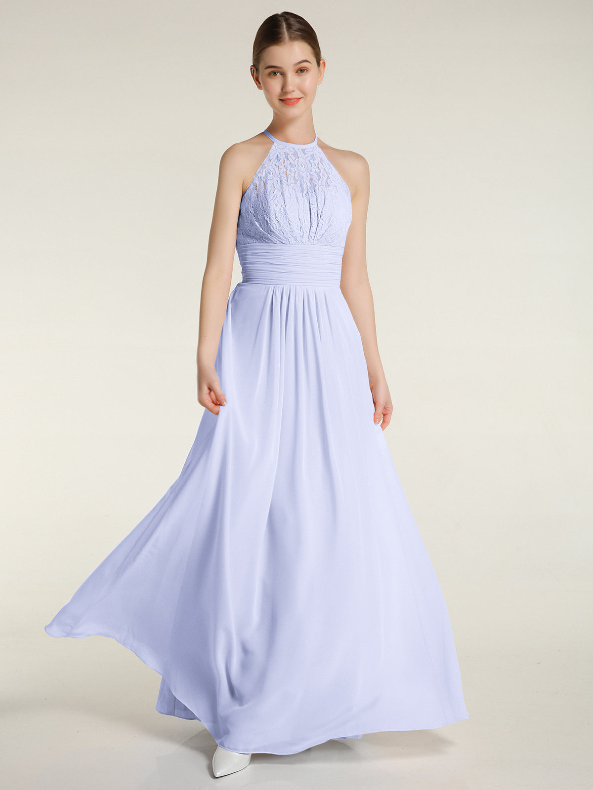 Knee-length Short Chiffon Dress with Halter Neck Lavender Plus Size main image 0